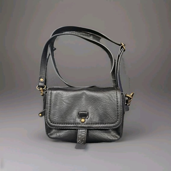 Black  Leather Multi-Pocket Crossbody Adjustable Strap Bag Purse B.O.C.‎ - Picture 1 of 11